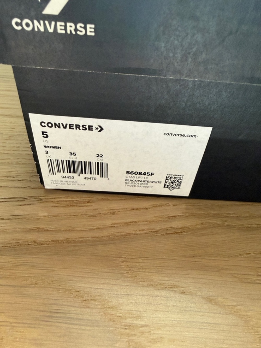 Converse Black and White Shoe Box with Label